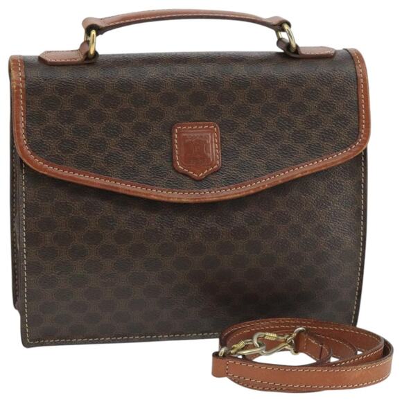 CELINE Macadam Canvas Hand Bag Pvc Leather Brown Gold - Picture 1 of 16
